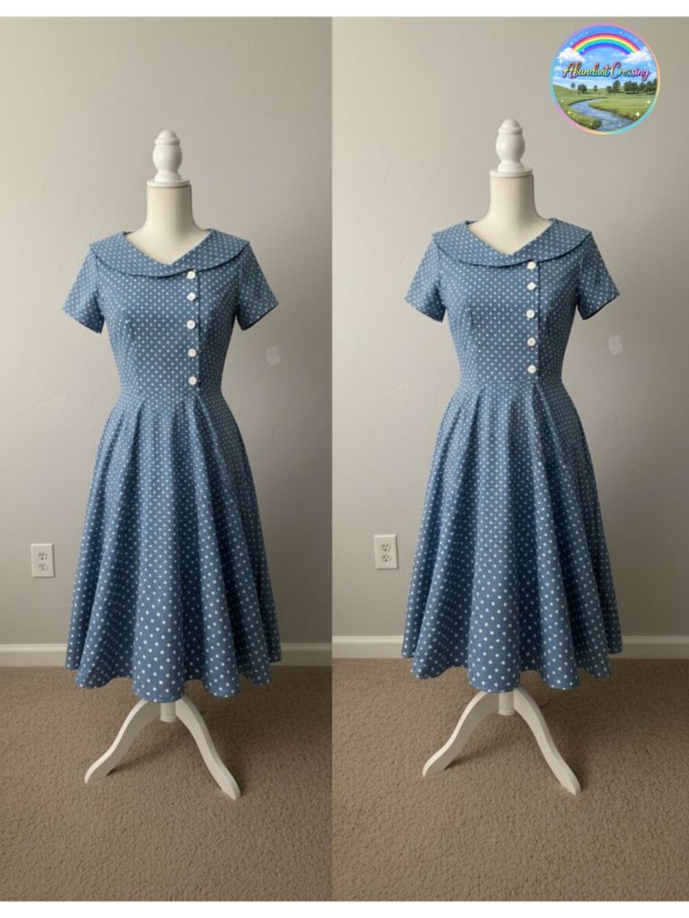 1950s Vintage Swing Cocktail Dress Peter Pan Collar High Waist